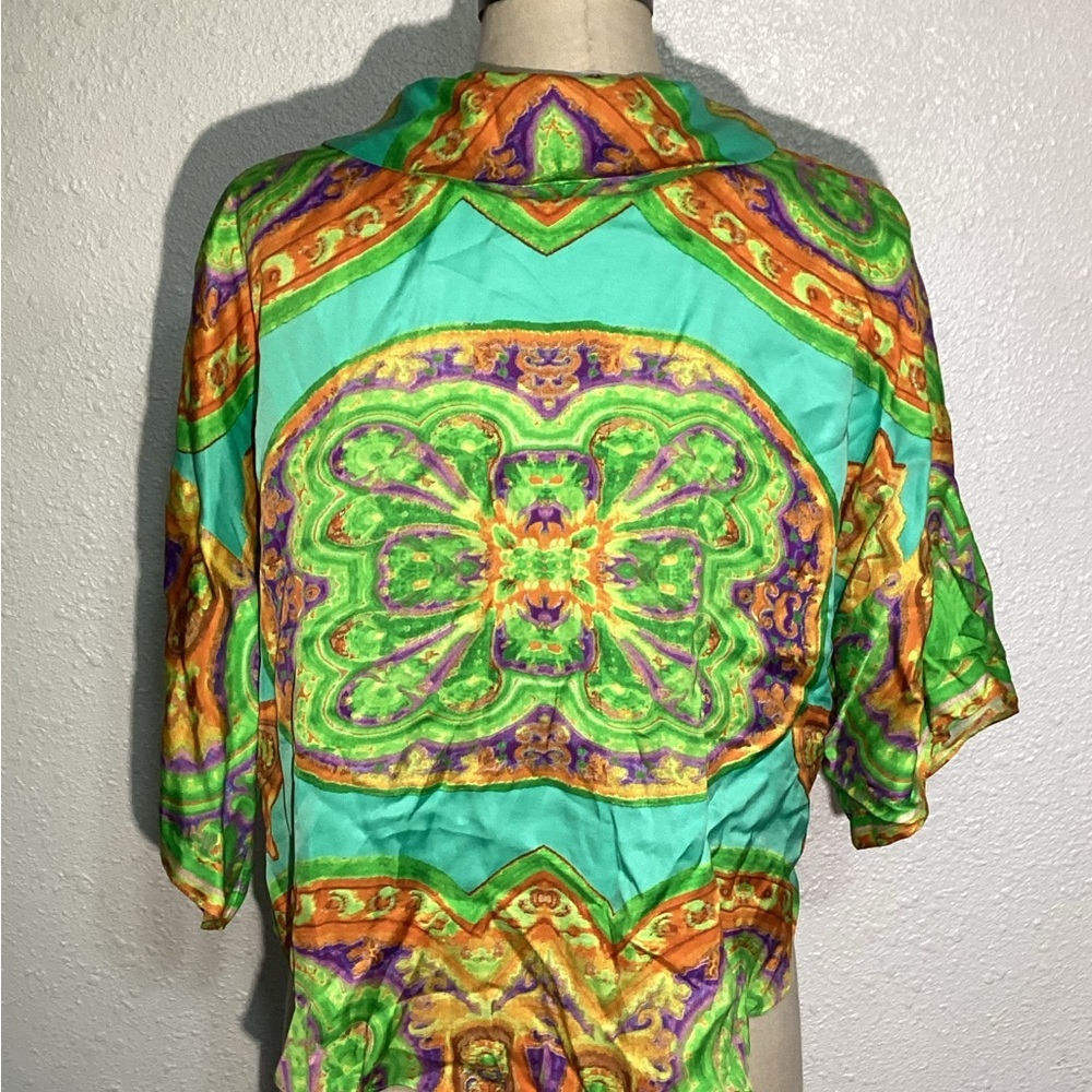 Zara satin vibrant lapel color front tie blouse size small - Picture 3 of 10
